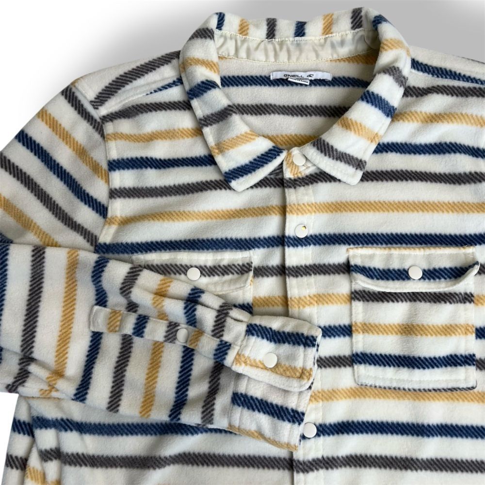 O'Neill Striped Fleece Shacket Long Sleeve Snap Front Pockets Men Large Comfy